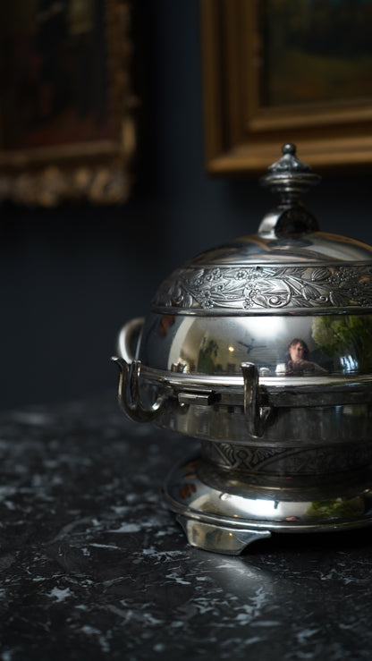 Antique 1880 Wilcox Silver-Plated Caviar or Butter Dish with Glass Insert