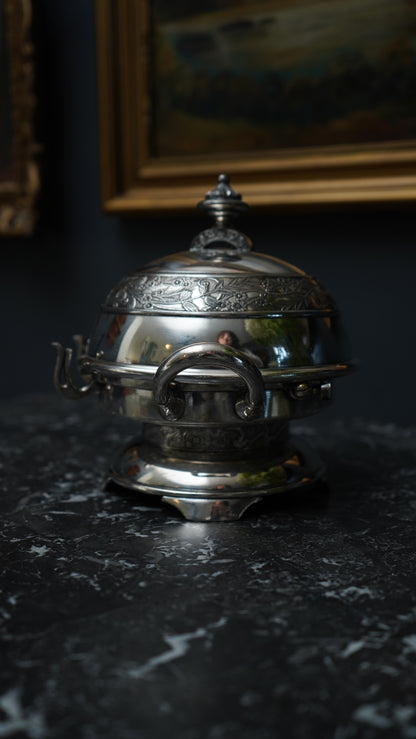 Antique 1880 Wilcox Silver-Plated Caviar or Butter Dish with Glass Insert