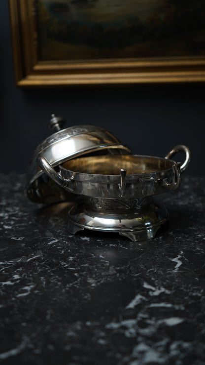 Antique 1880 Wilcox Silver-Plated Caviar or Butter Dish with Glass Insert