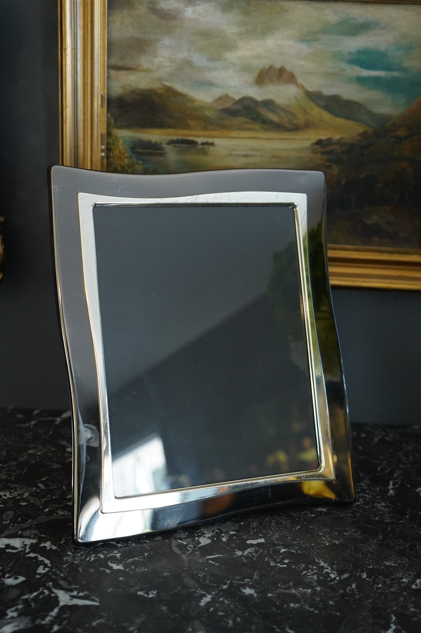 Late 20th Century Modernist Silver Plated Picture Frame with Curved Wave Design, Carr Silver-Plated Frame