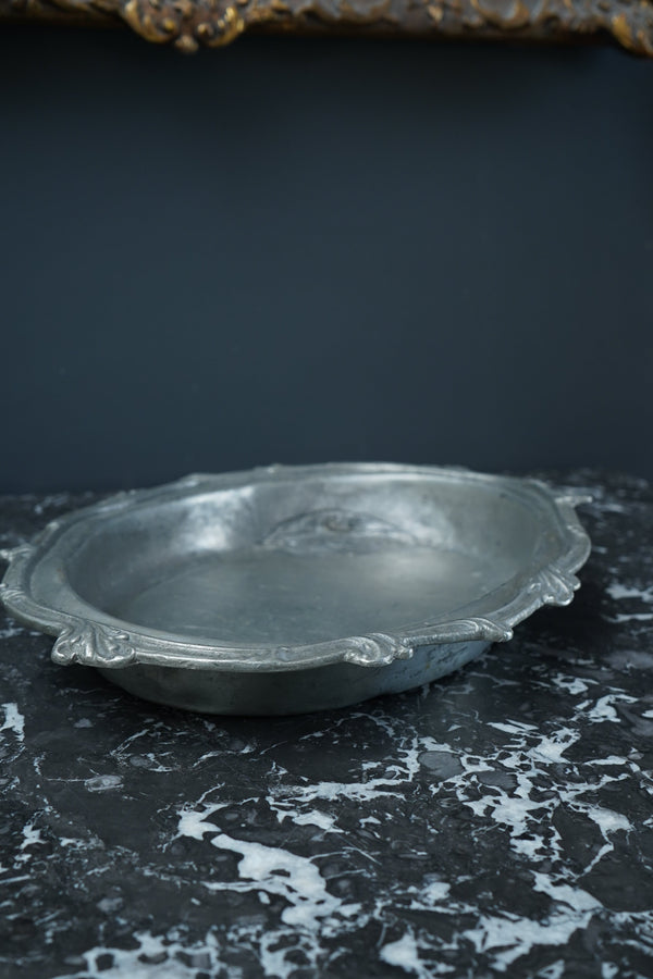 Antique European Pewter Dish with Crown & Fleur-de-Lis Hallmark secondary view