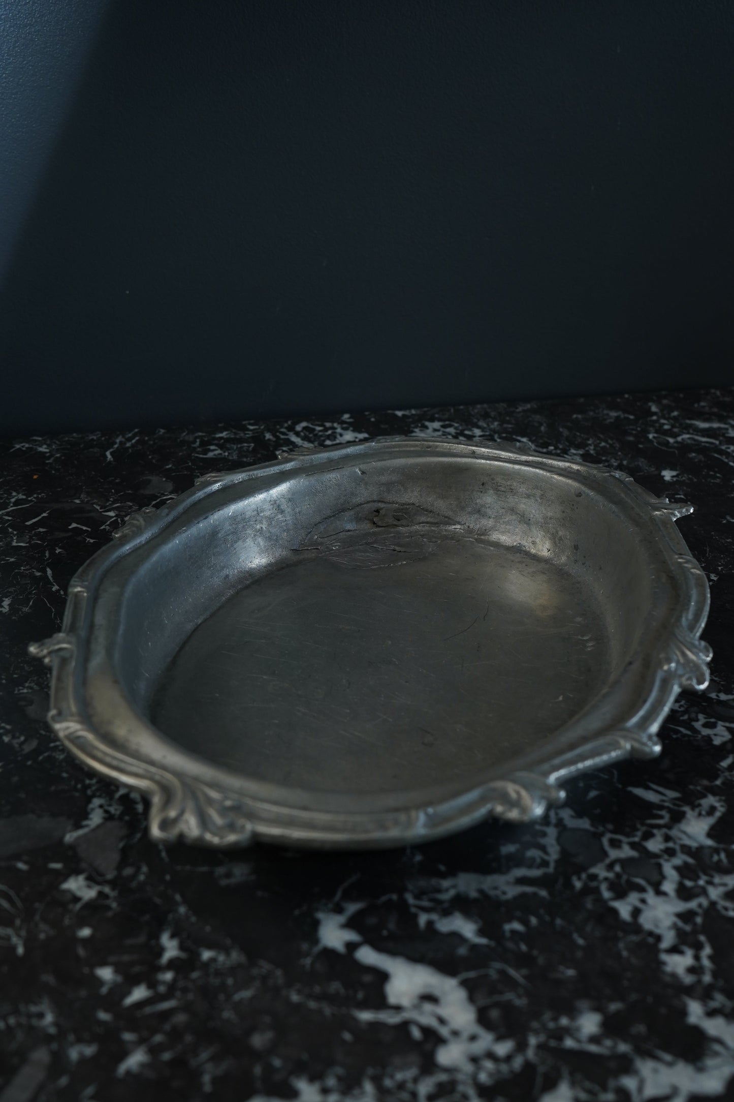 Antique European Pewter Dish with Crown & Fleur-de-Lis Hallmark