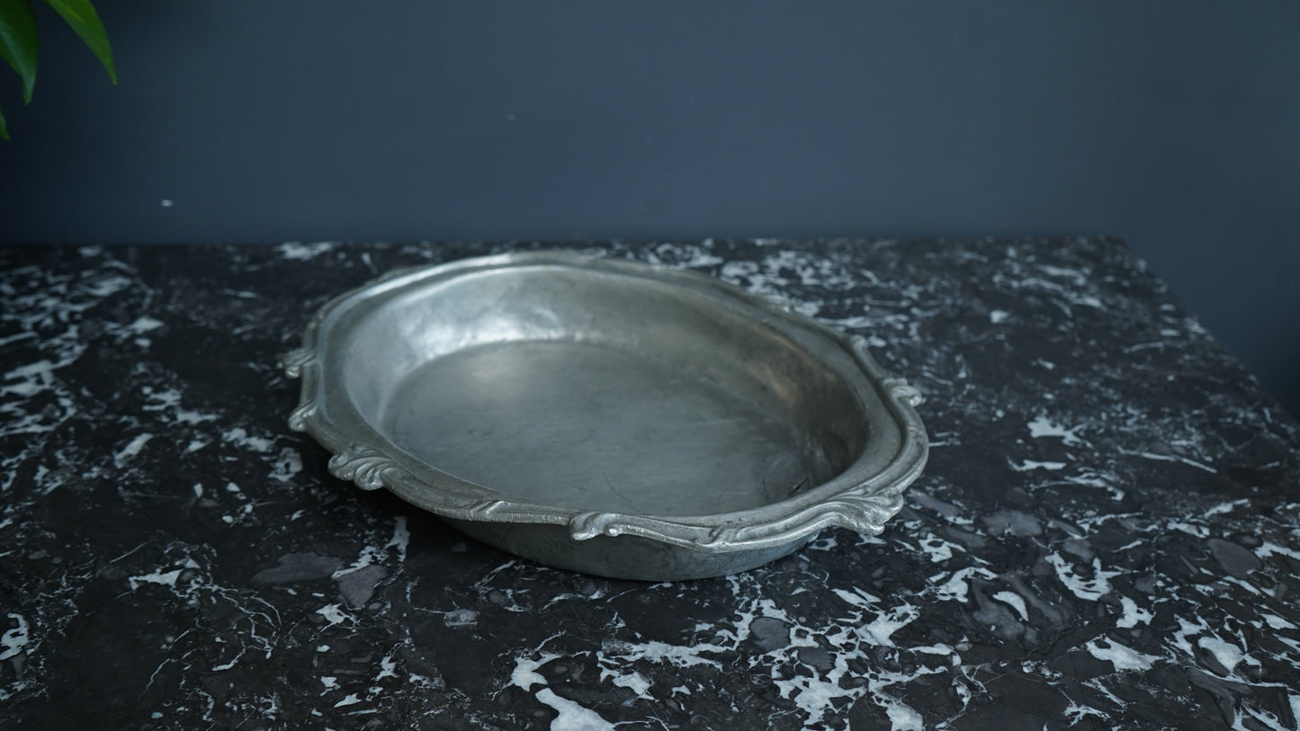 Antique European Pewter Dish with Crown & Fleur-de-Lis Hallmark