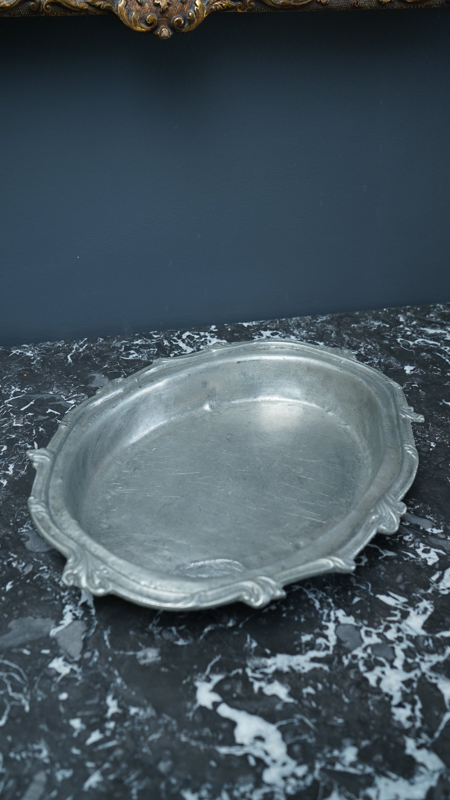 Antique European Pewter Dish with Crown & Fleur-de-Lis Hallmark