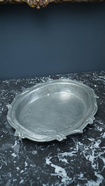 Antique European Pewter Dish with Crown & Fleur-de-Lis Hallmark