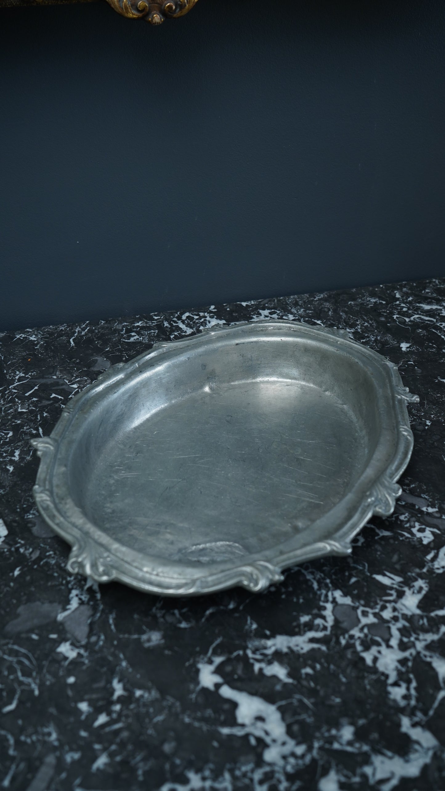 Antique European Pewter Dish with Crown & Fleur-de-Lis Hallmark