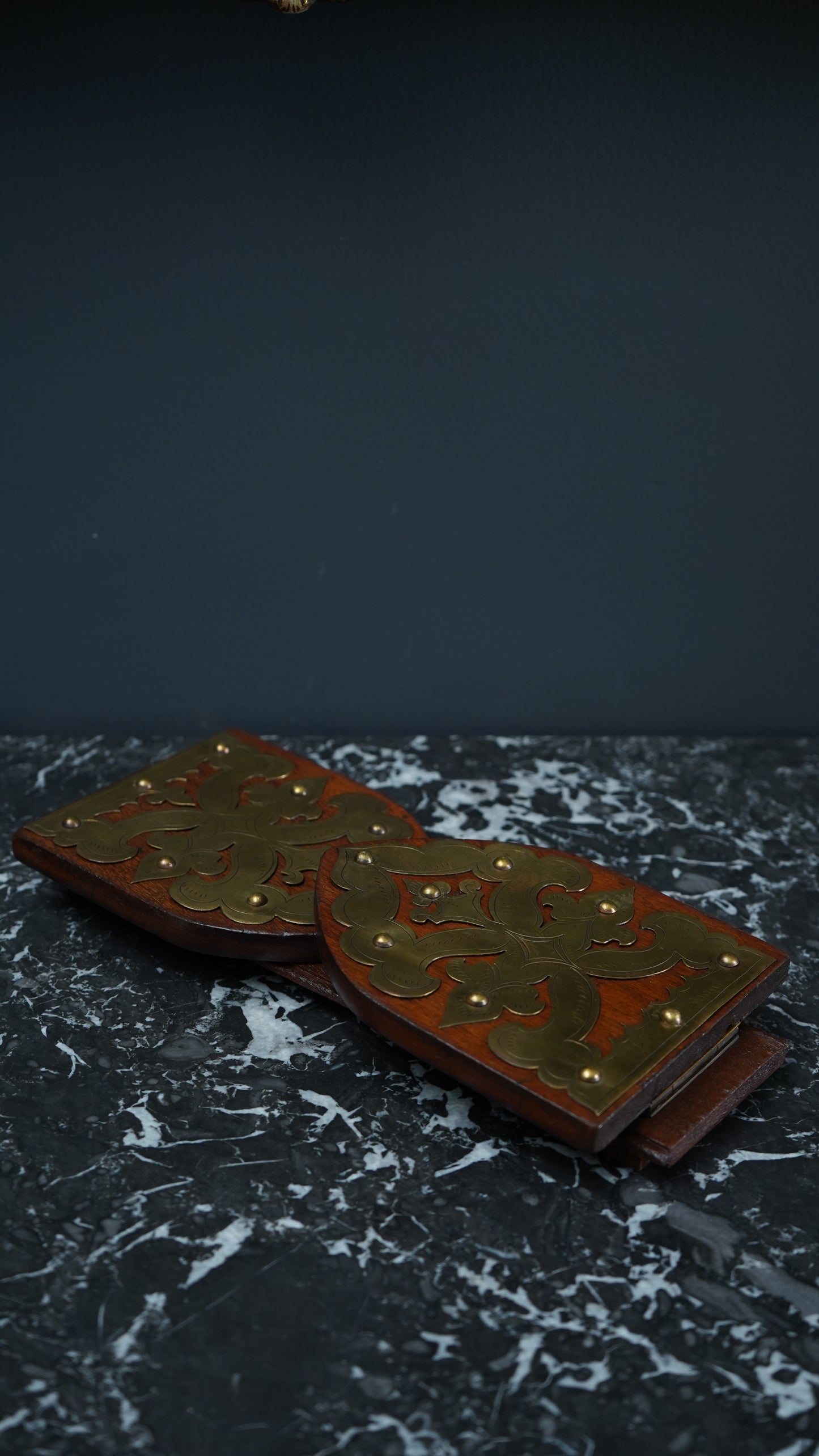 Antique Gothic Revival Folding Book Slide in Oak and Brass, c. 1890