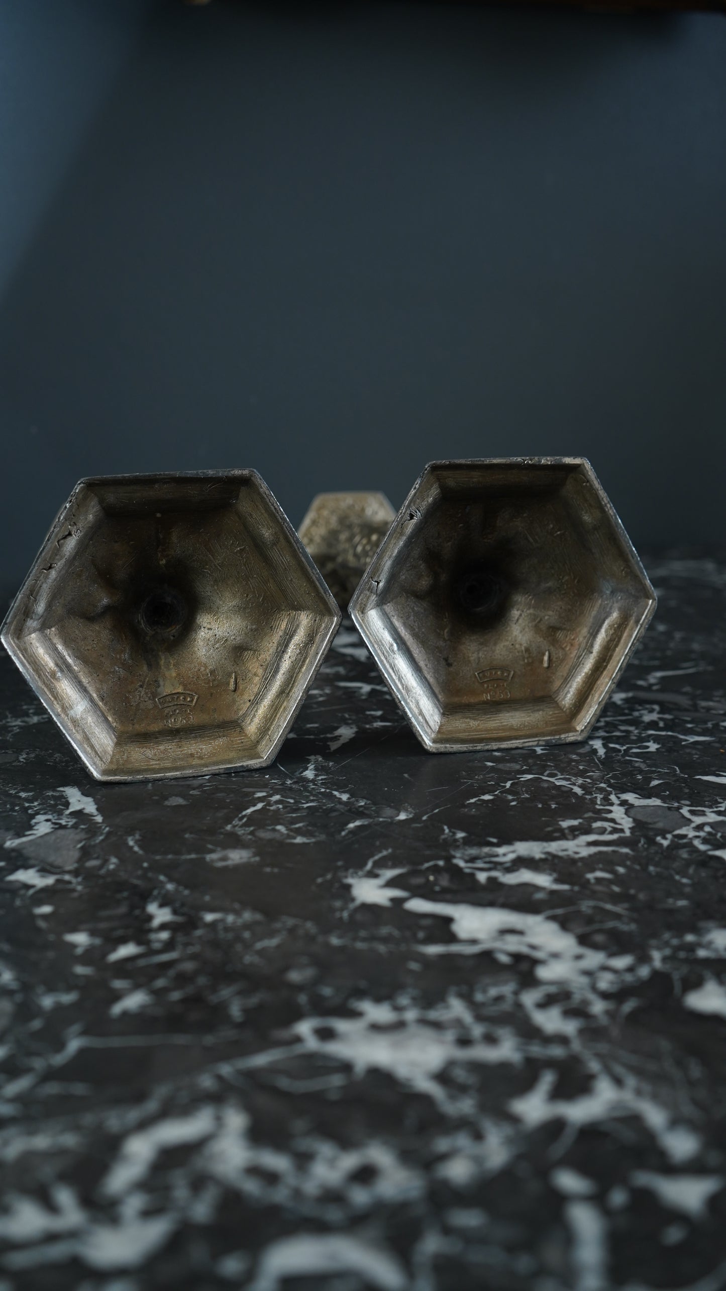 Pair of Weidlich Brothers Dutch Windmill Repoussee Silver Plated Candleholders, Pair of Vintage Silver-Plated Candlestick Holders