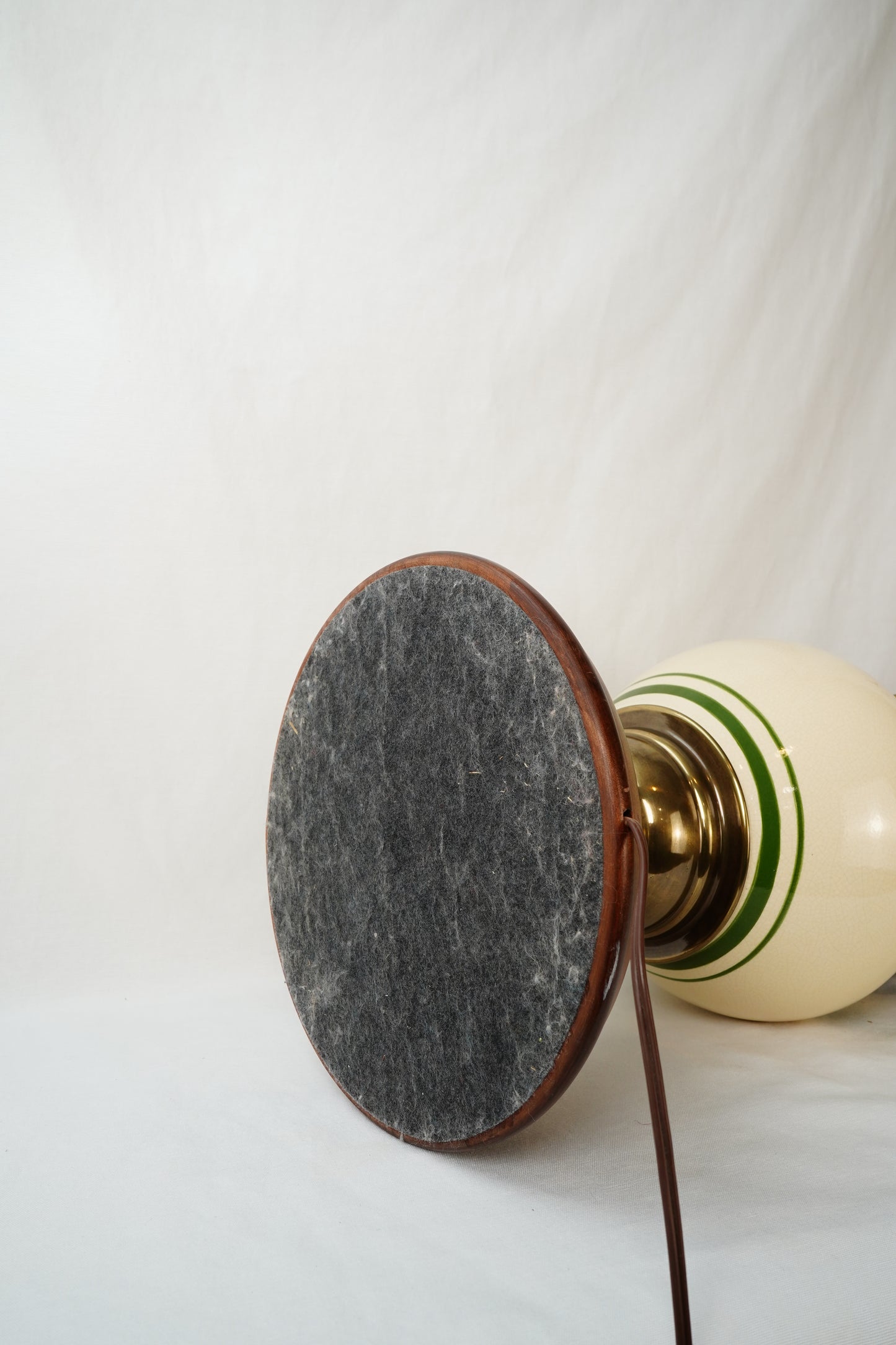 Vintage Cream Porcelain Lamp with Green Banding