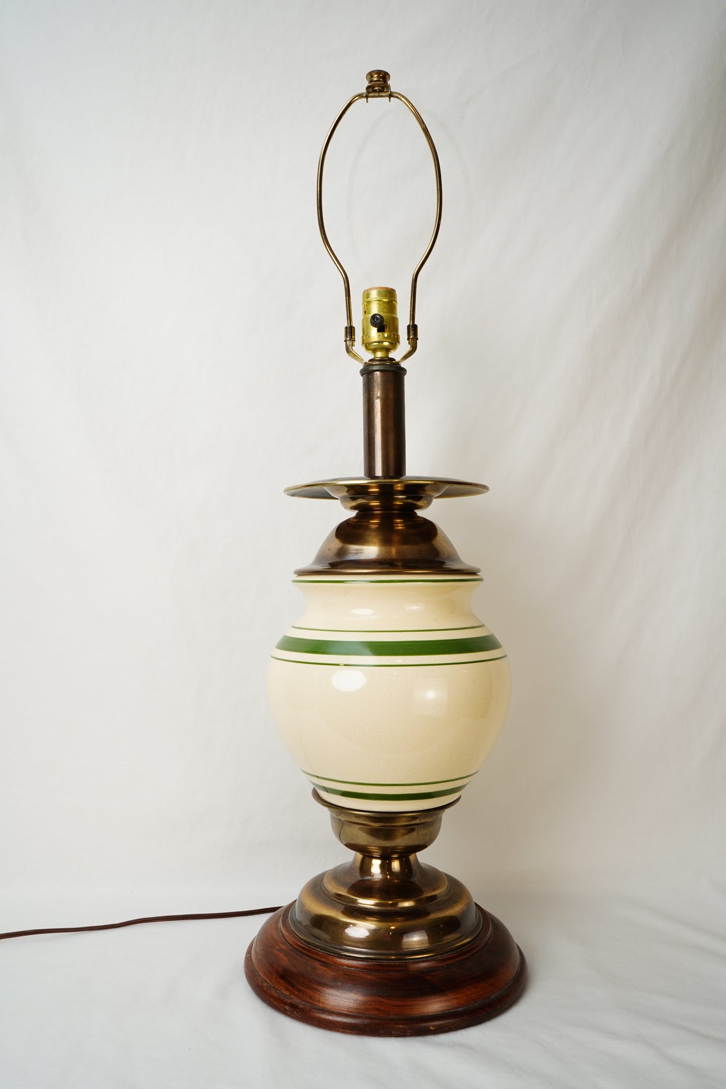 Vintage Cream Porcelain Lamp with Green Banding