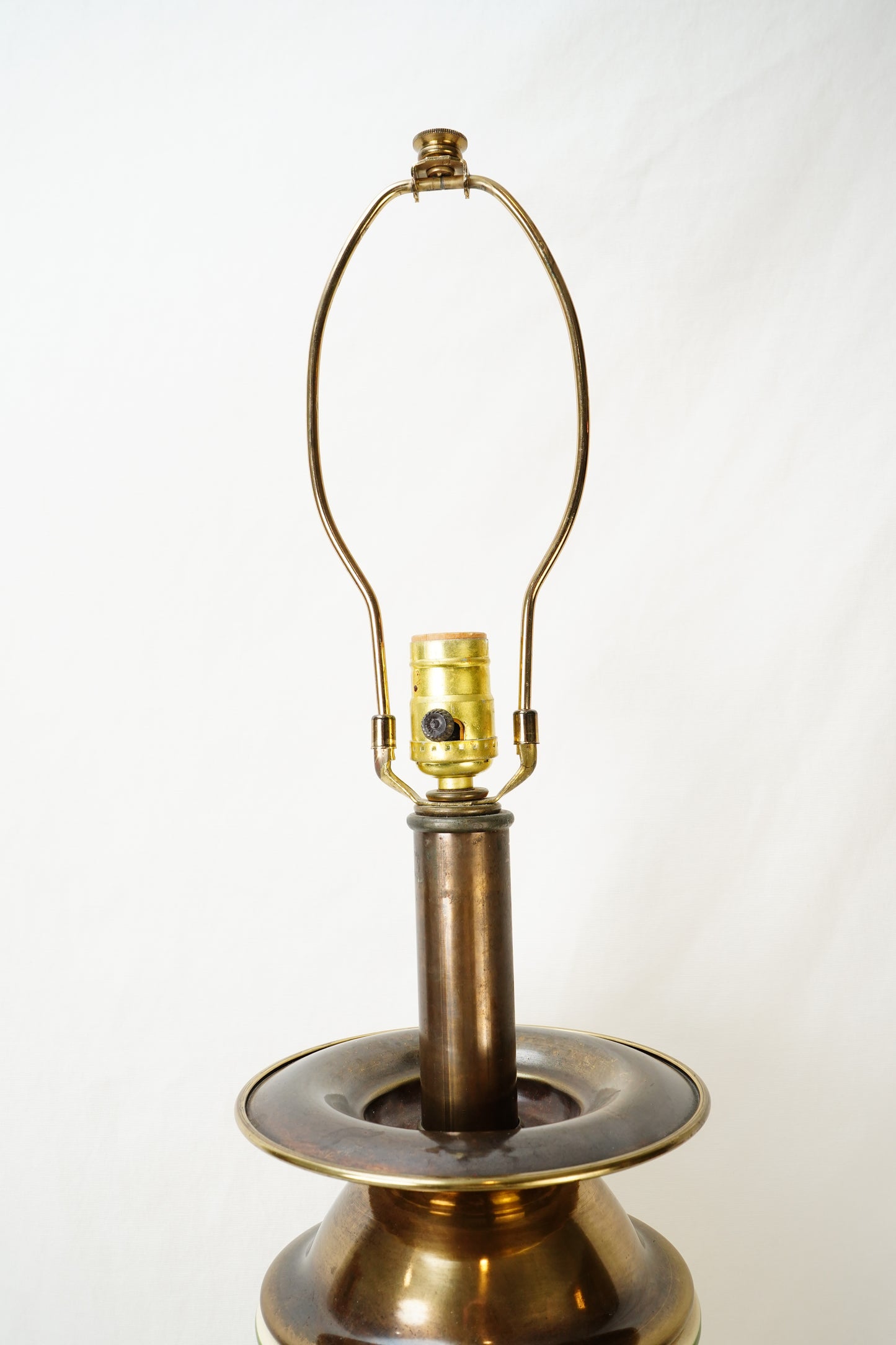 Vintage Cream Porcelain Lamp with Green Banding