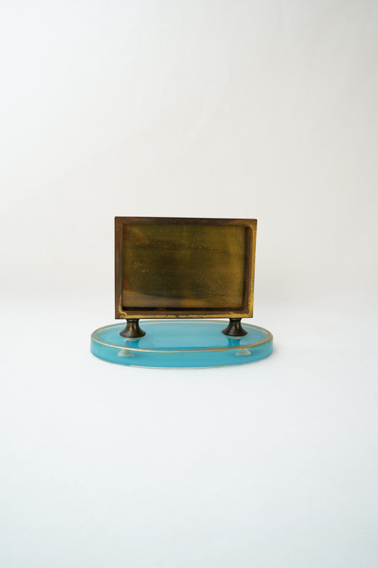 Vintage Brass And Blue Glass Mounted Miniature Frame