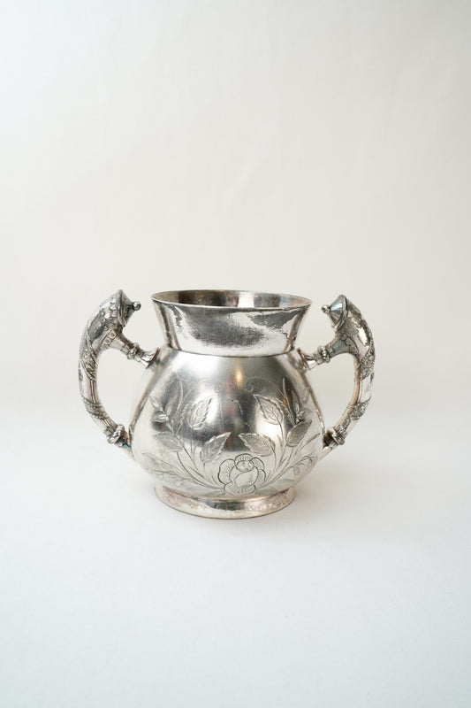 Antique Wm. Rogers Quadruple Silverplate Sugar Bowl with Floral Engraving, Hartford Conn.