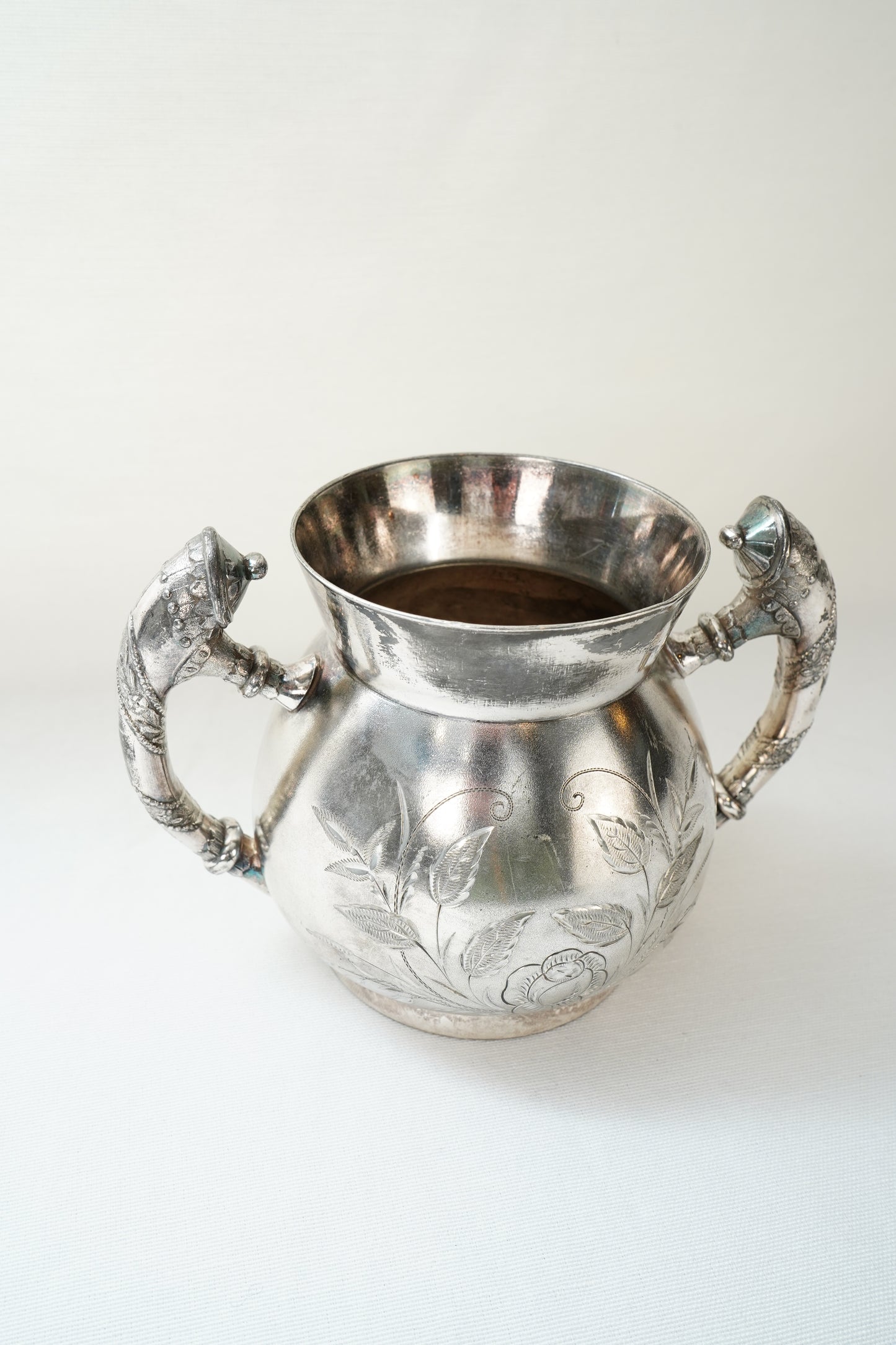 Antique Wm. Rogers Quadruple Silverplate Sugar Bowl with Floral Engraving, Hartford Conn.