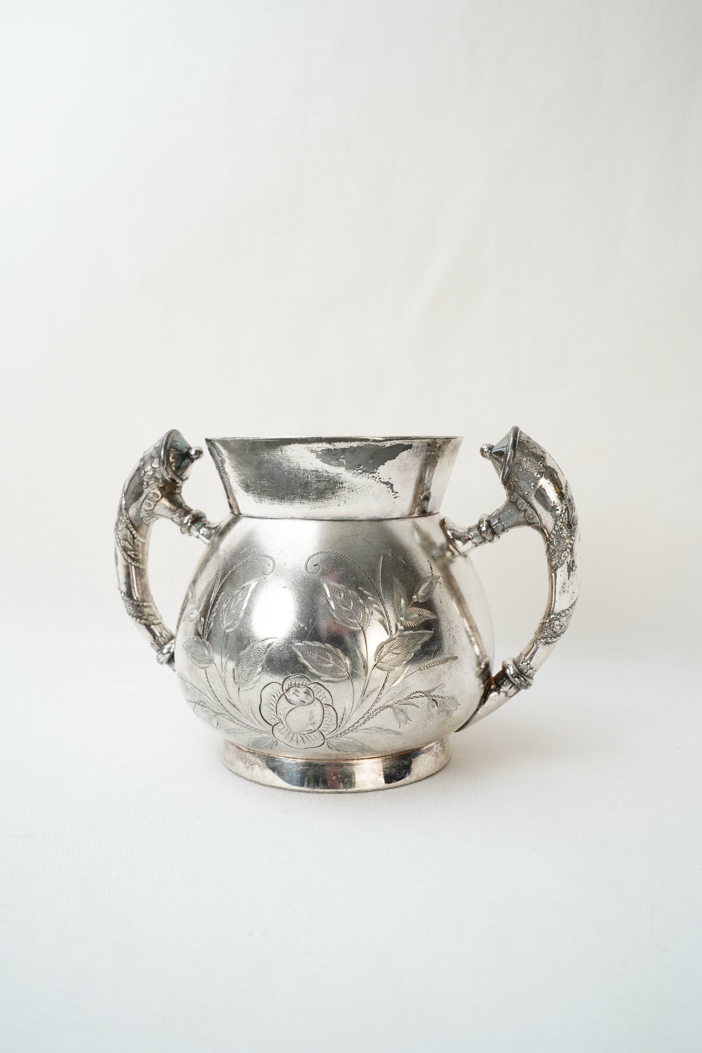 Antique Wm. Rogers Quadruple Silverplate Sugar Bowl with Floral Engraving, Hartford Conn.